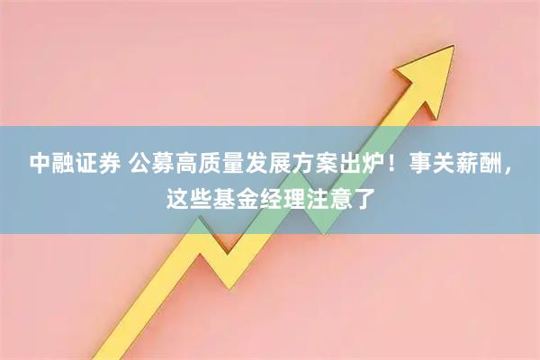 中融证券 公募高质量发展方案出炉！事关薪酬，这些基金经理注意了