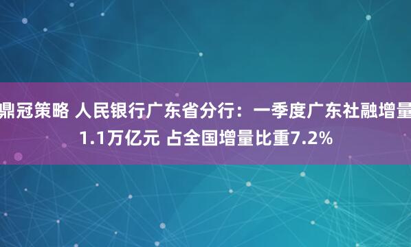 鼎冠策略 人民银行广东省分行：一季度广东社融增量1.1万亿元 占全国增量比重7.2%